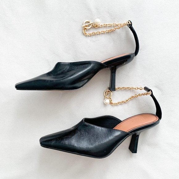 ASOS DESIGN “Seren” Ankle Chain Black Mid Pump Heels - Picture 3 of 9